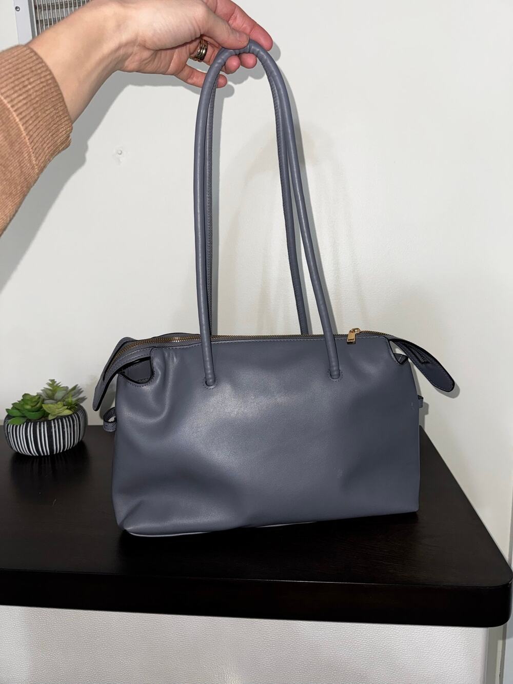 A New Day Blue Gray Shoulder Tote Handbag – Gold Hardware